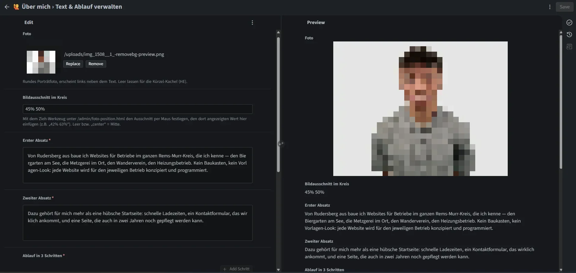 Sveltia CMS: Foto per Klick austauschen (unkenntlich gemacht)