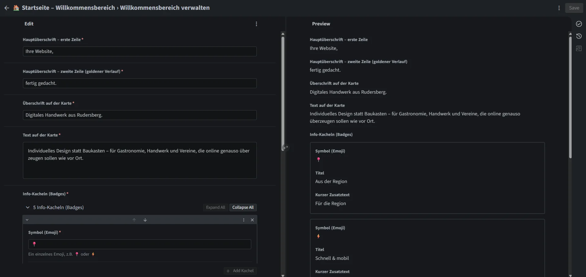 Sveltia CMS: Textfelder bearbeiten mit Live-Vorschau